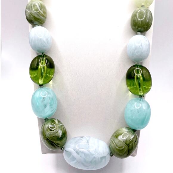 Joan Rivers Green Tones Lucite Chunky Necklace 26” Glows On Dark Light - Picture 2 of 5